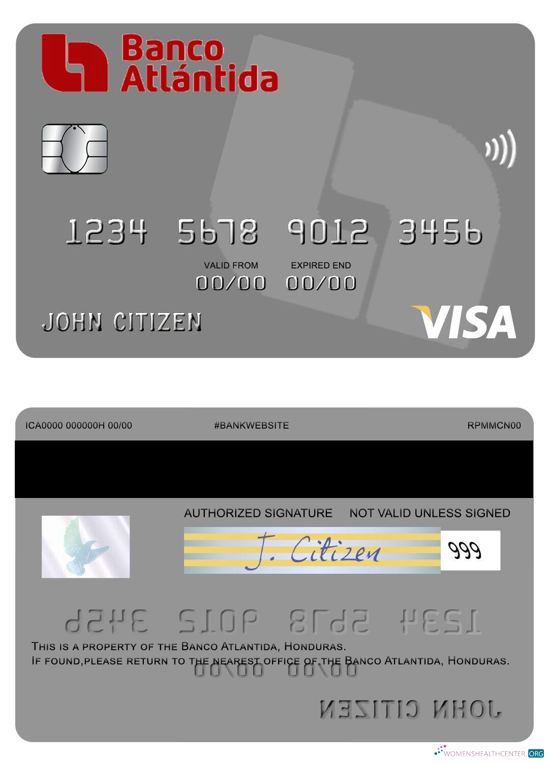 Download Honduras Banco Atlantida visa card Photoshop template